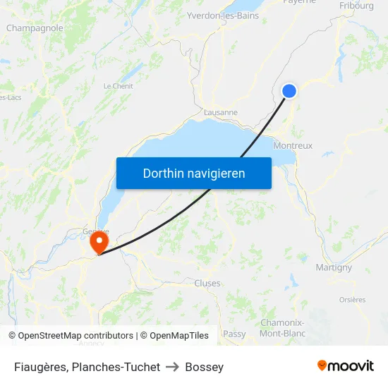 Fiaugères, Planches-Tuchet to Bossey map