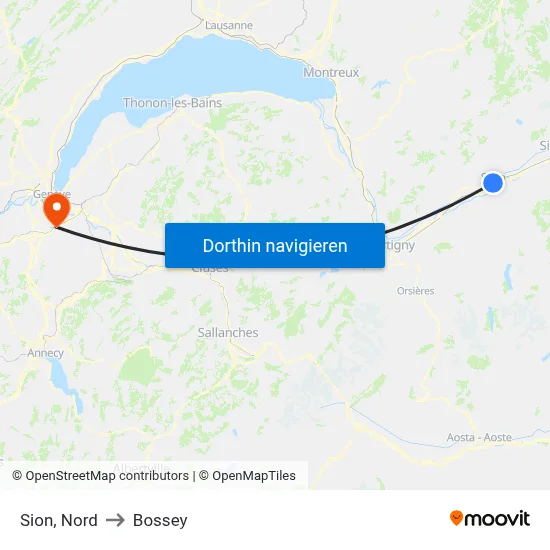 Sion, Nord to Bossey map