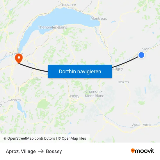 Aproz, Village to Bossey map