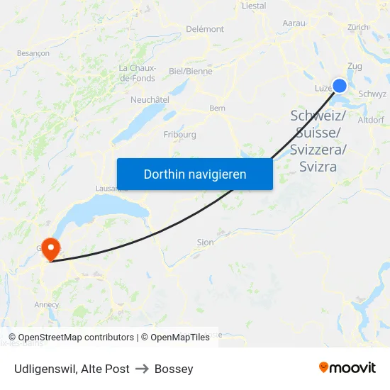 Udligenswil, Alte Post to Bossey map