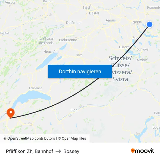 Pfäffikon Zh, Bahnhof to Bossey map