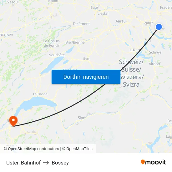Uster, Bahnhof to Bossey map