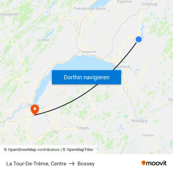 La Tour-De-Trême, Centre to Bossey map