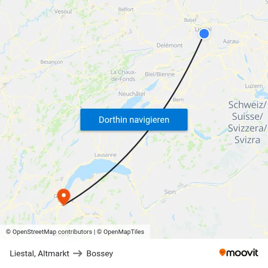 Liestal, Altmarkt to Bossey map
