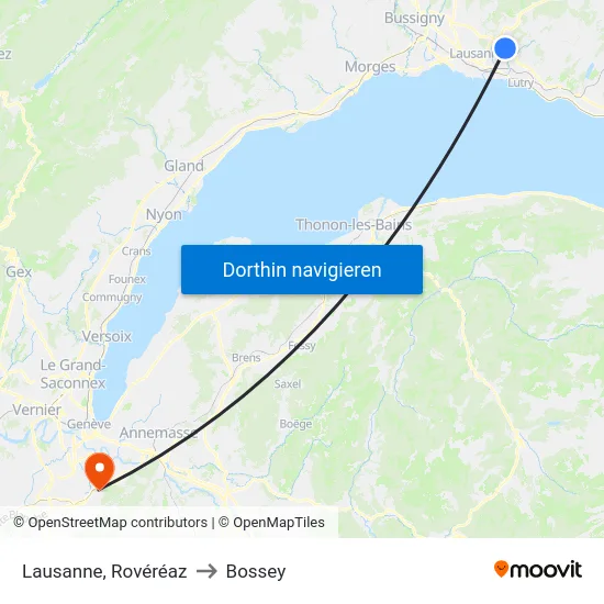 Lausanne, Rovéréaz to Bossey map