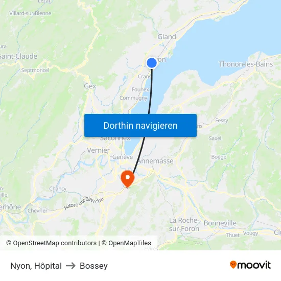 Nyon, Hôpital to Bossey map