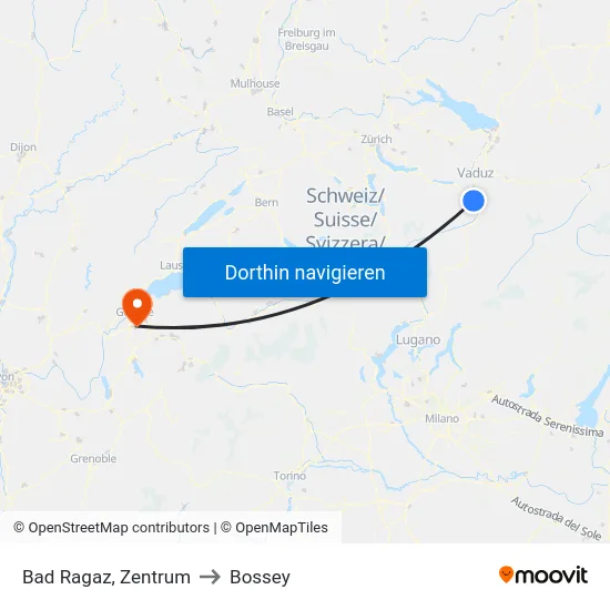 Bad Ragaz, Zentrum to Bossey map