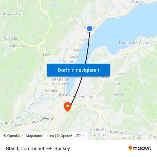 Gland, Communet to Bossey map