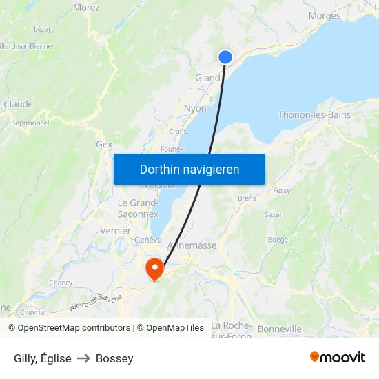 Gilly, Église to Bossey map