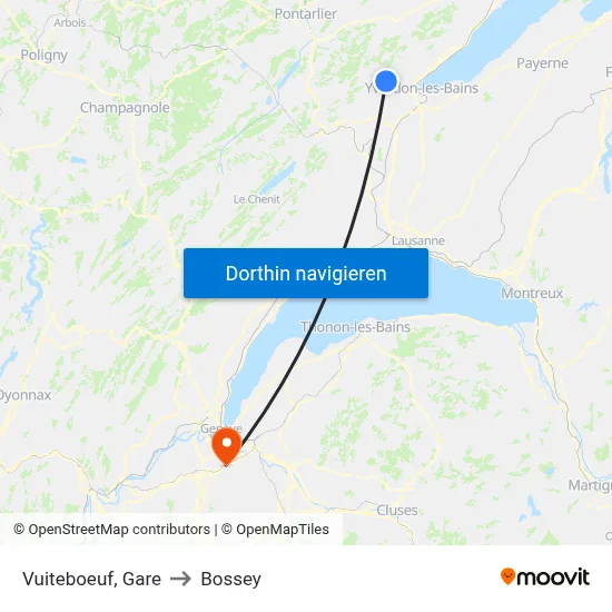 Vuiteboeuf, Gare to Bossey map