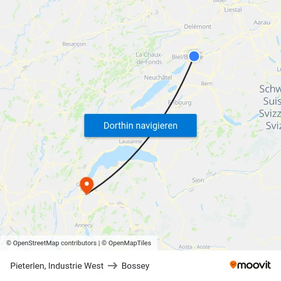 Pieterlen, Industrie West to Bossey map