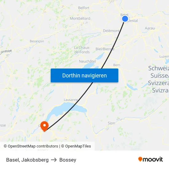 Basel, Jakobsberg to Bossey map