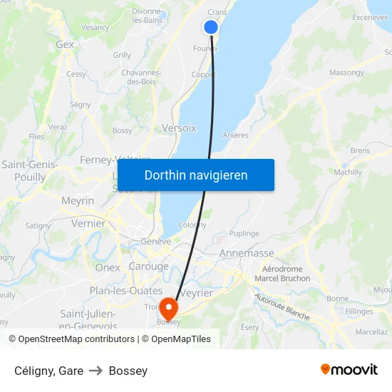 Céligny, Gare to Bossey map