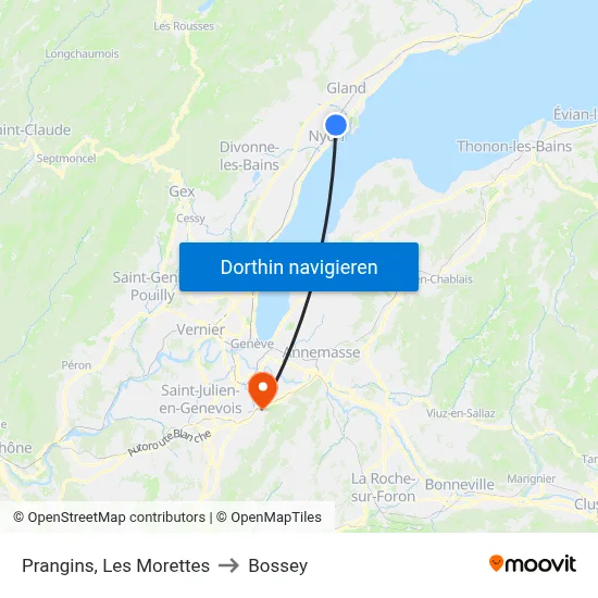 Prangins, Les Morettes to Bossey map