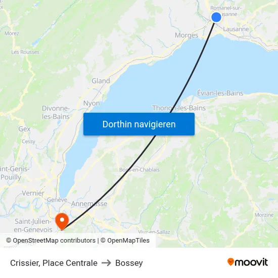 Crissier, Place Centrale to Bossey map