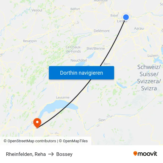Rheinfelden, Reha to Bossey map