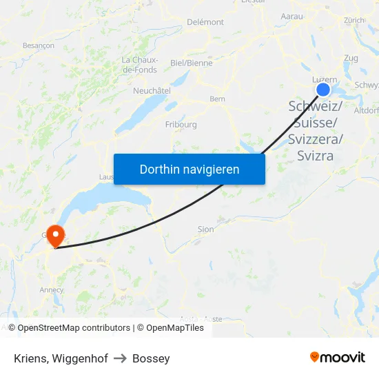 Kriens, Wiggenhof to Bossey map
