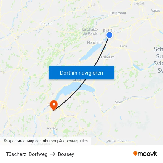 Tüscherz, Dorfweg to Bossey map