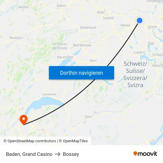 Baden, Grand Casino to Bossey map