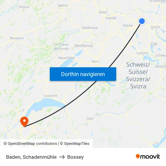 Baden, Schadenmühle to Bossey map