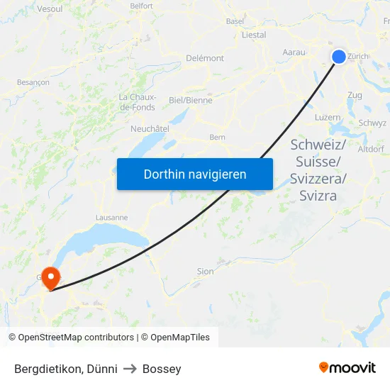 Bergdietikon, Dünni to Bossey map