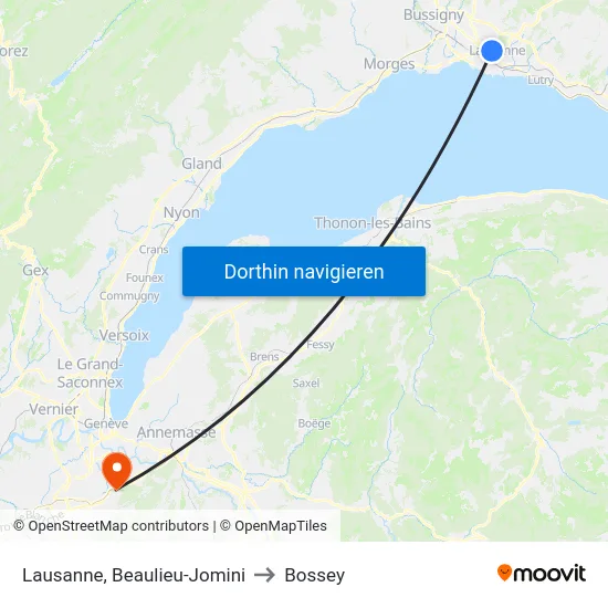 Lausanne, Beaulieu-Jomini to Bossey map
