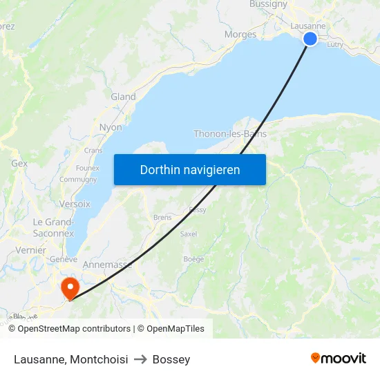 Lausanne, Montchoisi to Bossey map