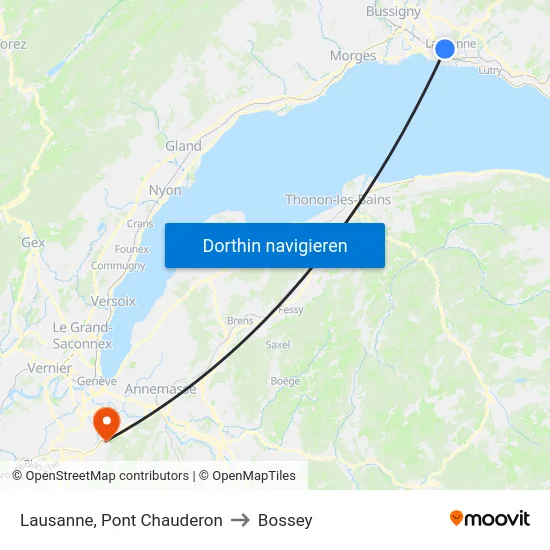 Lausanne, Pont Chauderon to Bossey map