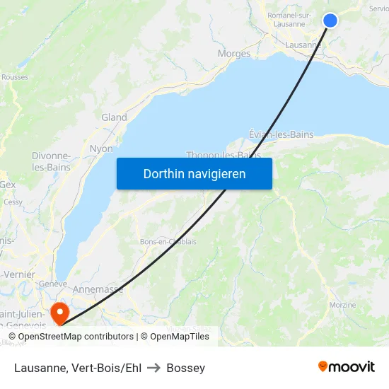 Lausanne, Vert-Bois/Ehl to Bossey map