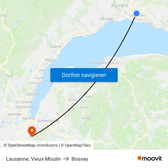 Lausanne, Vieux-Moulin to Bossey map