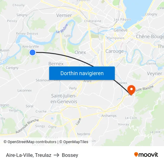 Aire-La-Ville, Treulaz to Bossey map