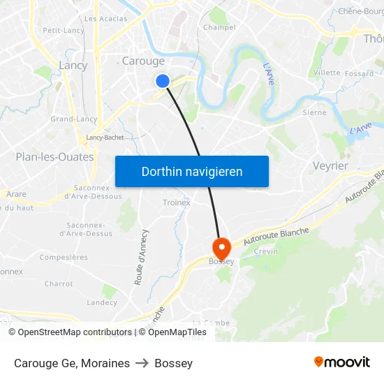 Carouge Ge, Moraines to Bossey map