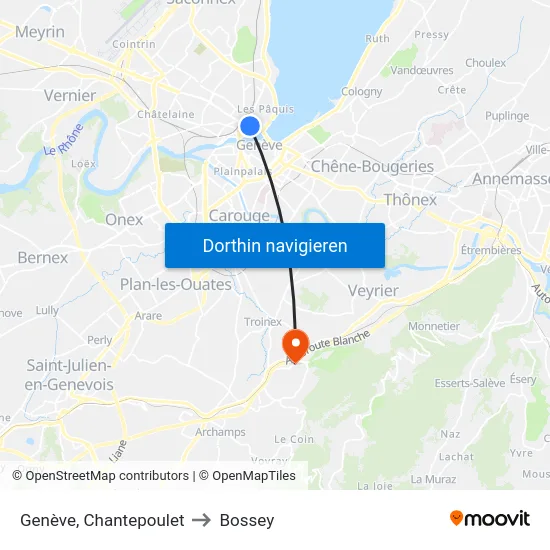 Genève, Chantepoulet to Bossey map