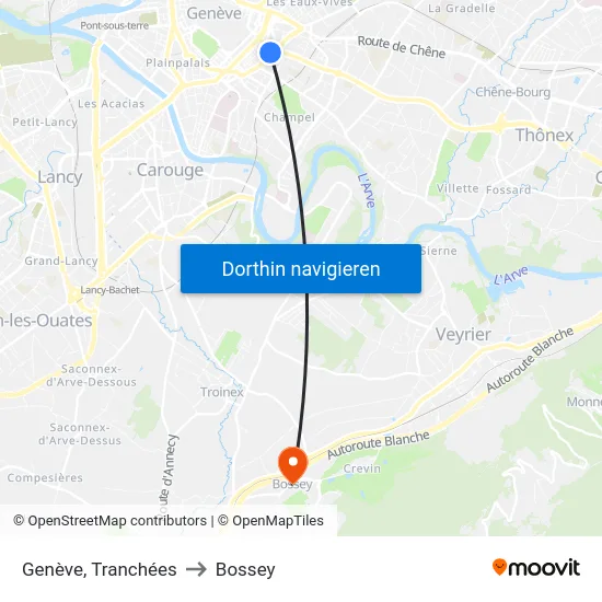 Genève, Tranchées to Bossey map
