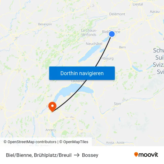 Biel/Bienne, Brühlplatz/Breuil to Bossey map