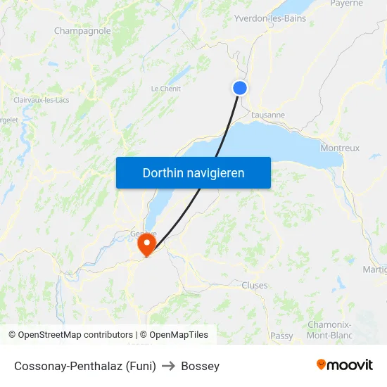 Cossonay-Penthalaz (Funi) to Bossey map