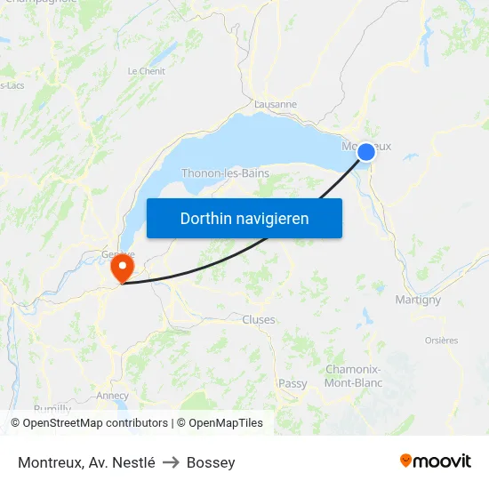 Montreux, Av. Nestlé to Bossey map