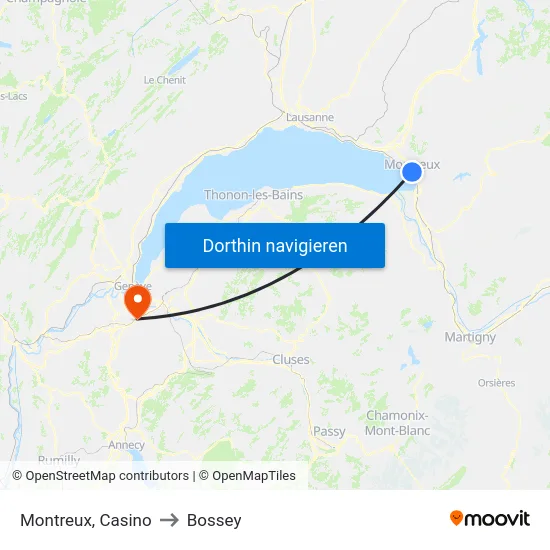 Montreux, Casino to Bossey map