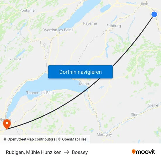 Rubigen, Mühle Hunziken to Bossey map