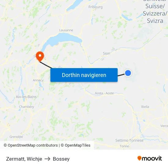 Zermatt, Wichje to Bossey map