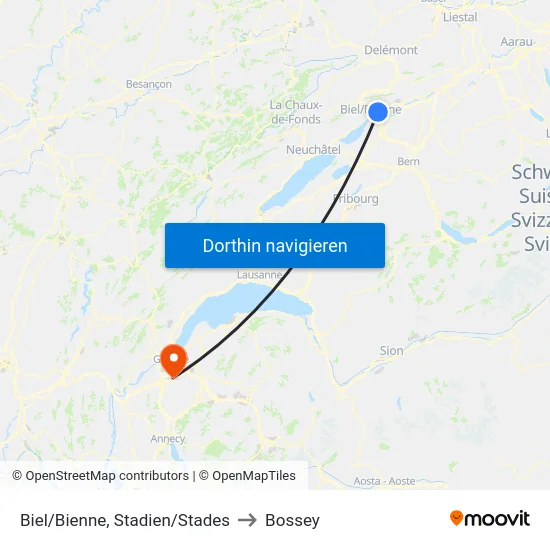 Biel/Bienne, Stadien/Stades to Bossey map