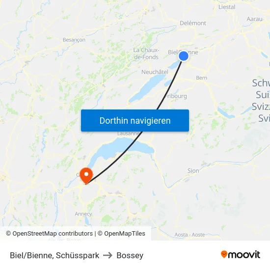 Biel/Bienne, Schüsspark to Bossey map