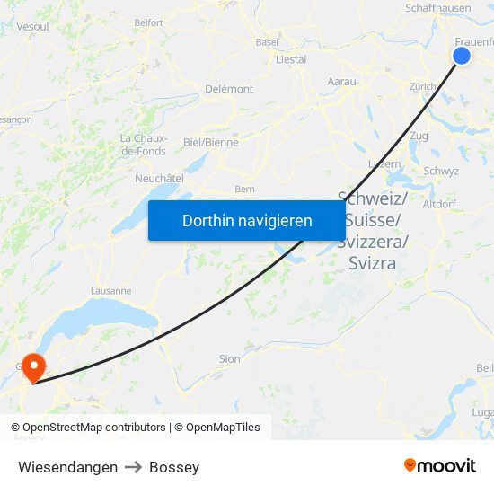 Wiesendangen to Bossey map