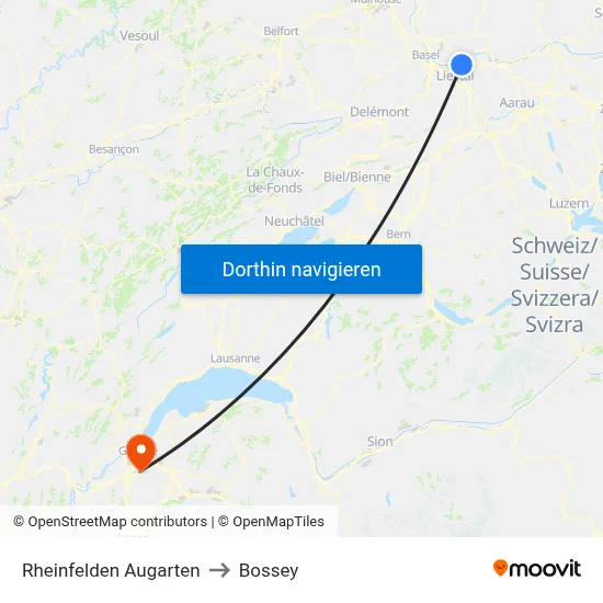 Rheinfelden Augarten to Bossey map