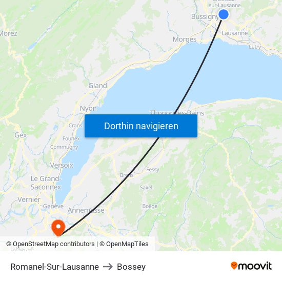 Romanel-Sur-Lausanne to Bossey map