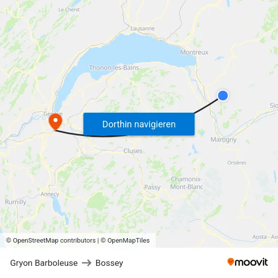 Gryon Barboleuse to Bossey map
