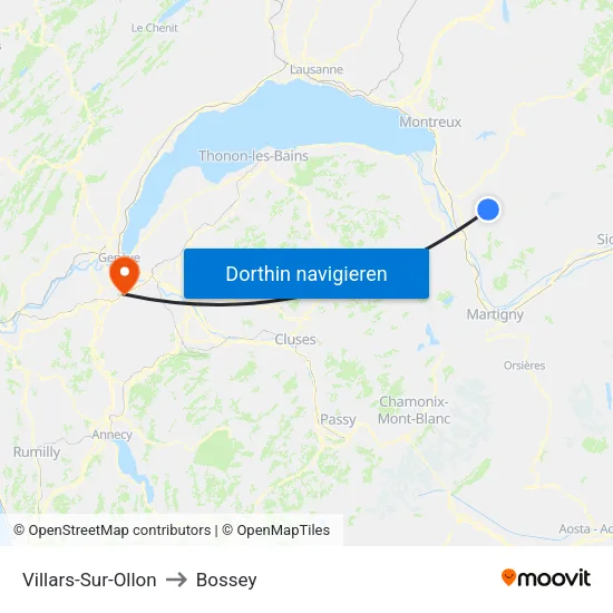 Villars-Sur-Ollon to Bossey map