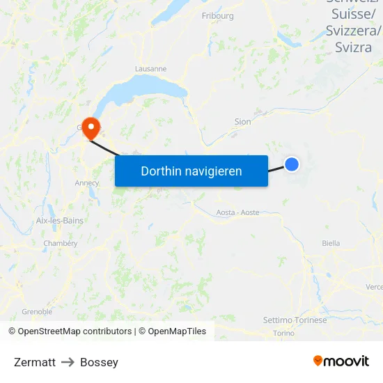 Zermatt to Bossey map