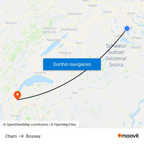 Cham to Bossey map