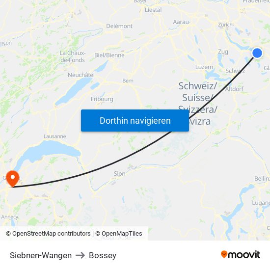 Siebnen-Wangen to Bossey map